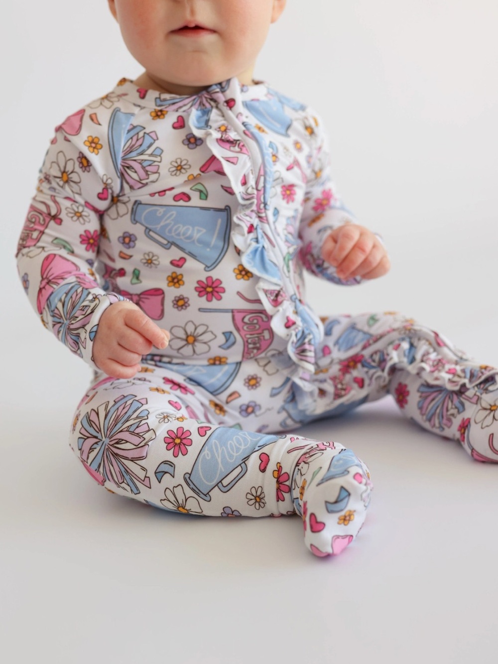 Baby Girls' White Floral Ruffle One-Piece Romper- Cheer